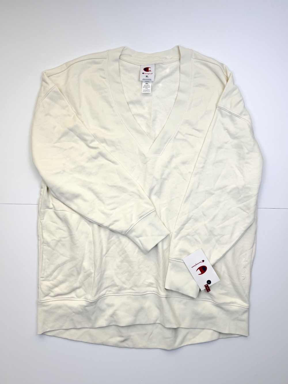Champion Men’s V-Neck Sweatshirt - Cream/Off-White